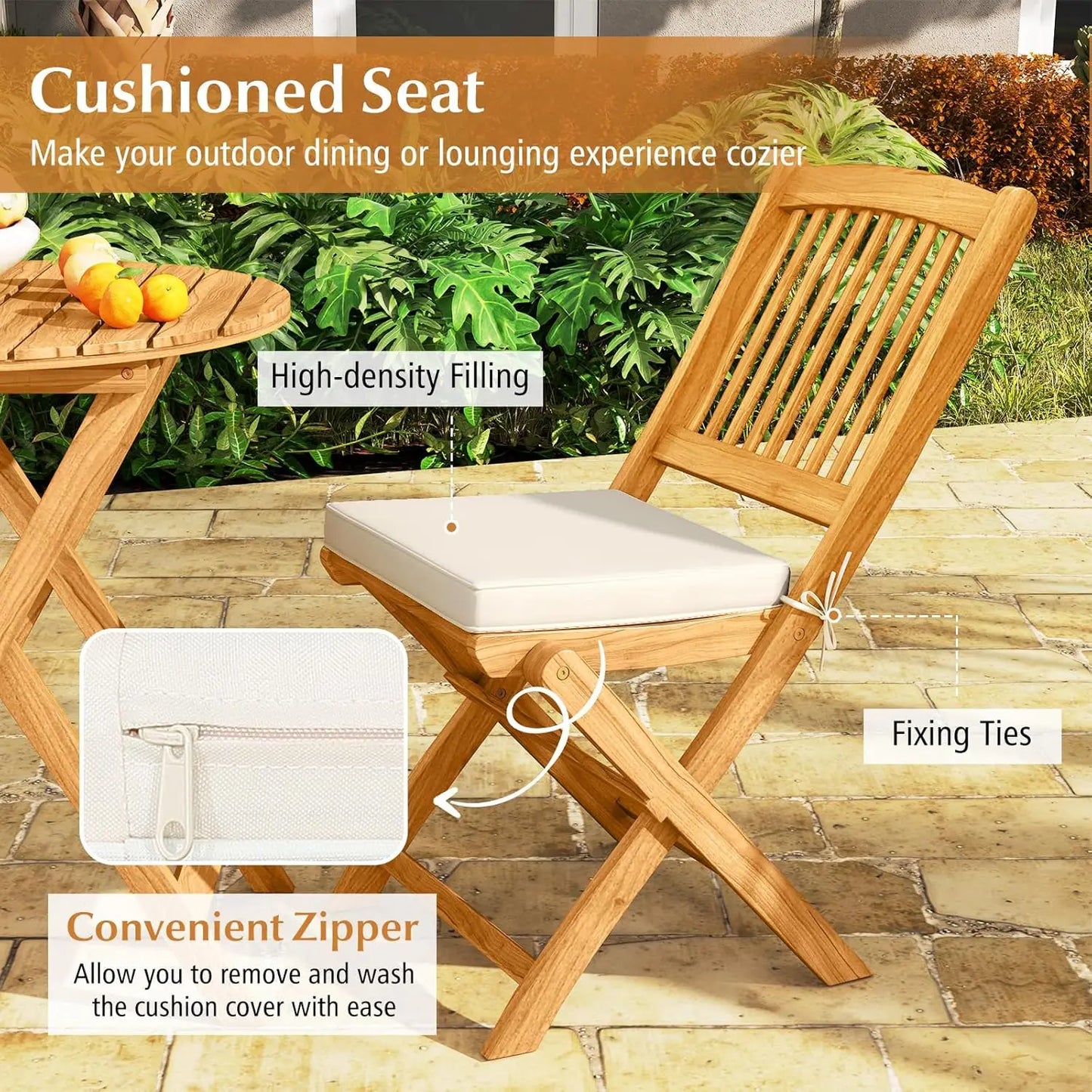 3 Pieces Acacia Wood Table and Chairs Set