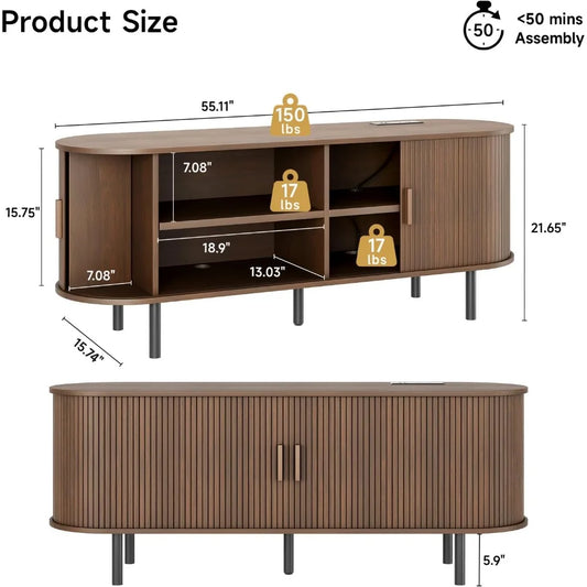 TV Stand with Power Outlet, Storage and Adjustable Shelves