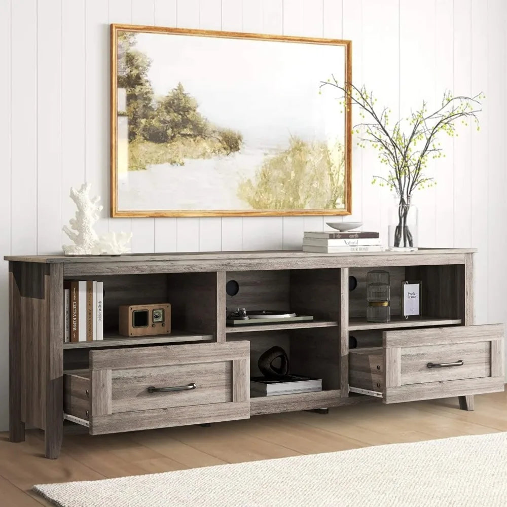Grey TV Stand with Cabinet and Drawers