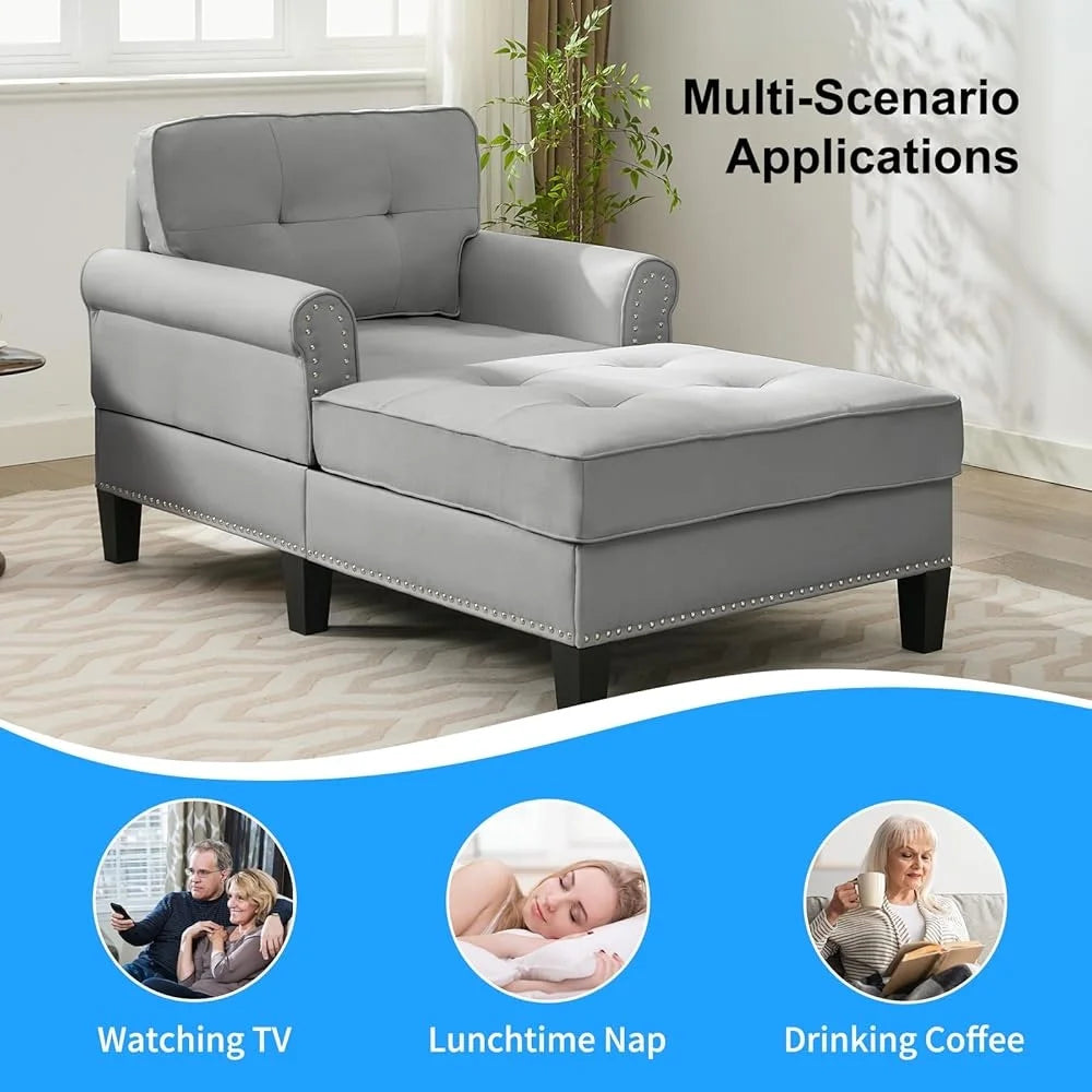 Chaise Lounge Chair Armrests Modern Sleeper Sofa Tufted