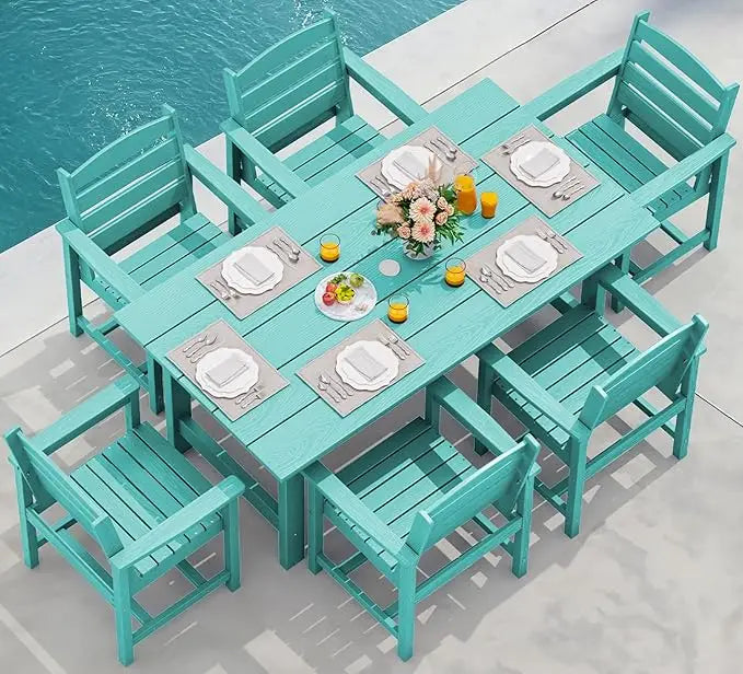 7-Piece Outdoor Dining Table Sets with Umbrella Hole Cut-Out Table and 6 Chairs