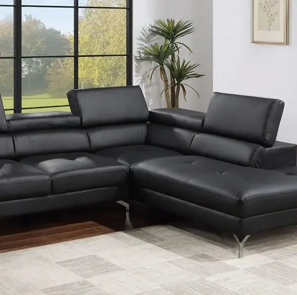 Black Color Sectional Couch 2pc Set Living Room Faux Leather