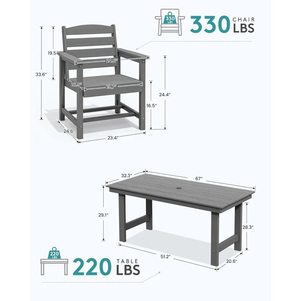 7-Piece Outdoor Dining Table Sets with Umbrella Hole Cut-Out Table and 6 Chairs