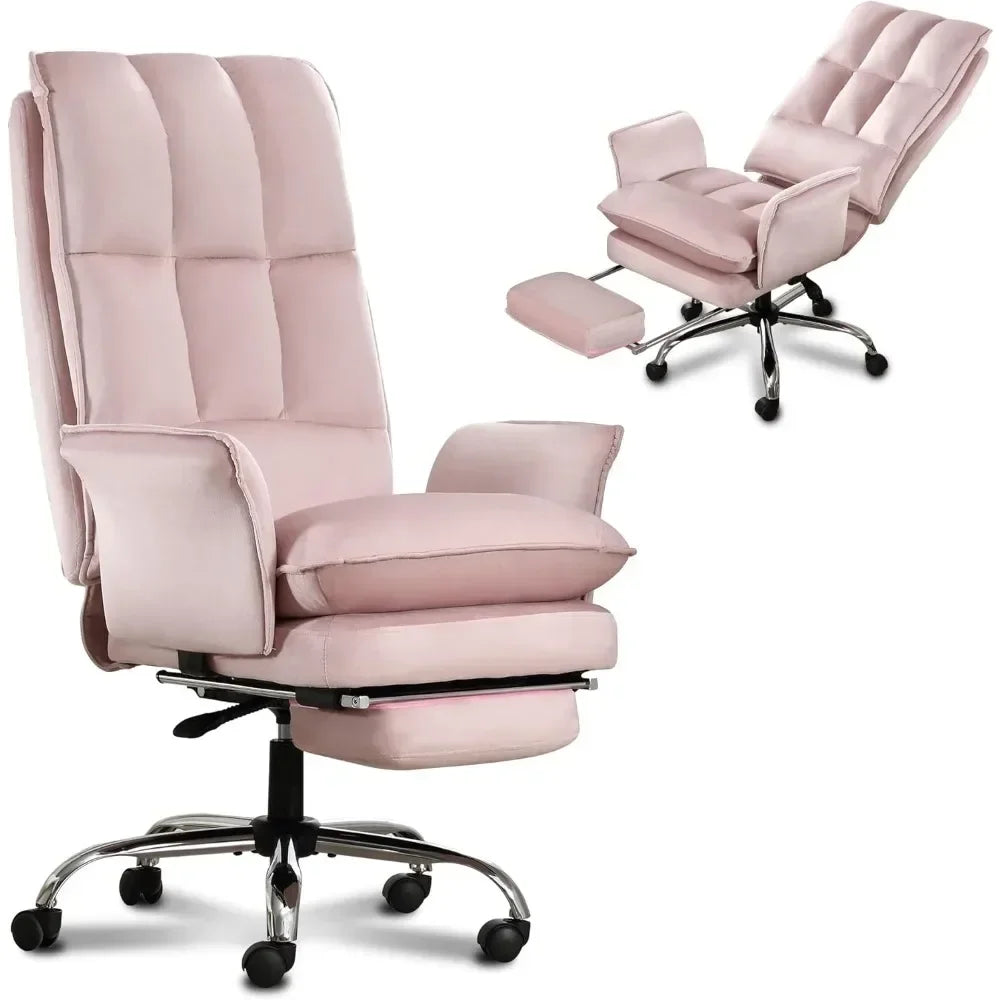High Back Office Desk Chair with Wheels and Retractable Footrest, Adjustable Backrest