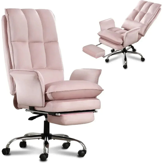 High Back Office Desk Chair with Wheels and Retractable Footrest, Adjustable Backrest