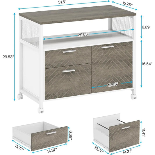 File Cabinet with Drawers and Door, Lockable lateral Filing Cabinet Printer Stand