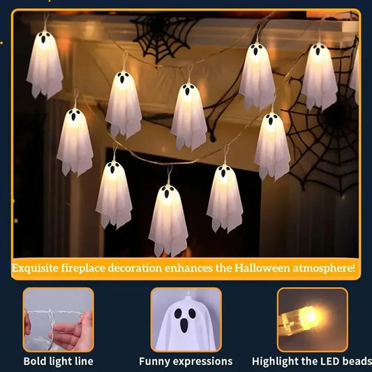 Halloween Ghost String Lights, 10PCS LED Light Up Glow Garland, 8 Modes Waterproof Garland