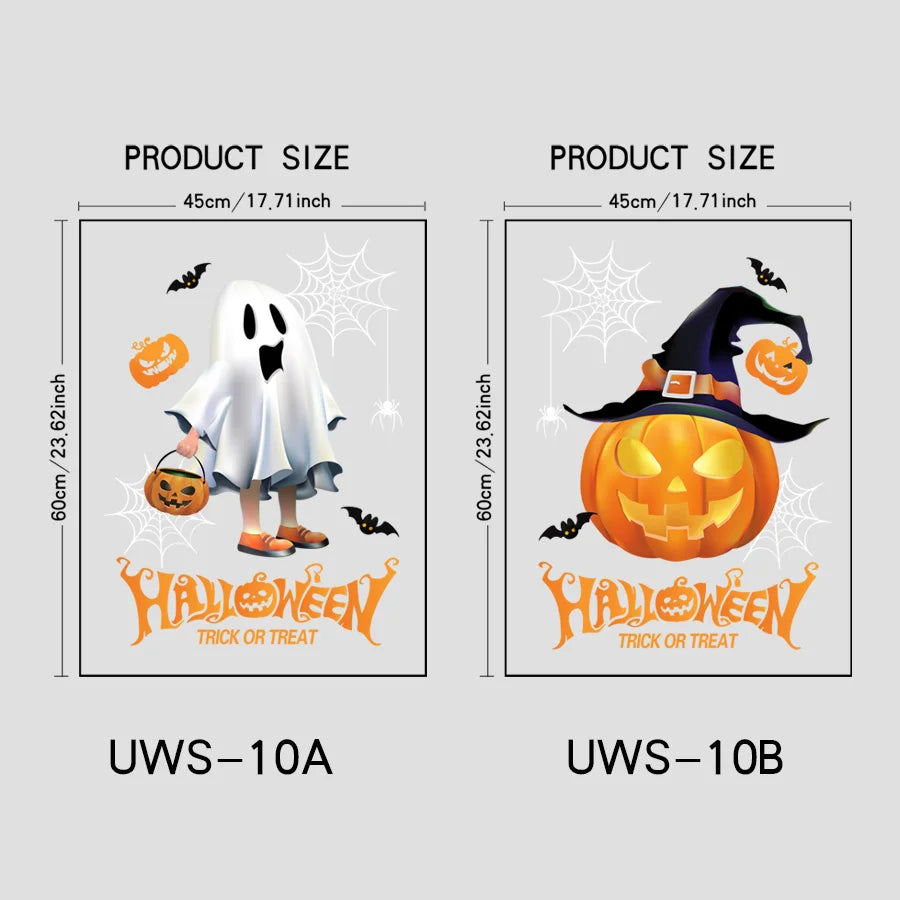 2 Pieces of 45Cm*60Cm Halloween Window Stickers Ghost Pumpkin Glass Decals