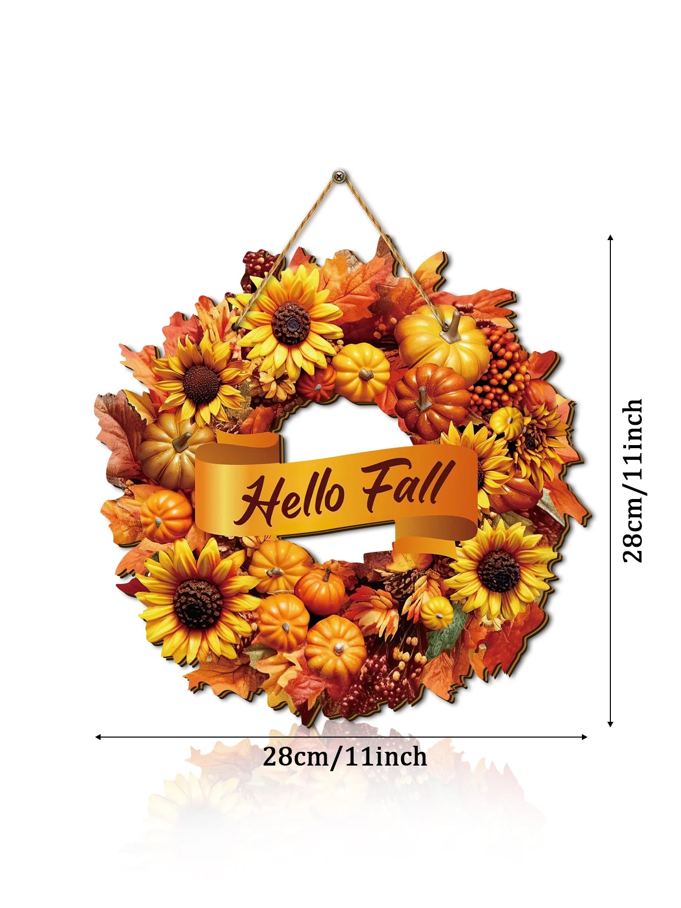 Fall Pumpkin Sunflower Front Door Sign, Autumn Harvest Maple Leaf Wreath Decoration