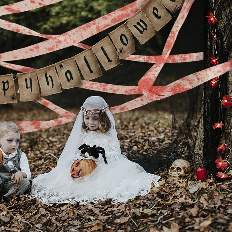 3m/5m Halloween Bloody Gauze Bandage Warning Isolation Horror Props For Halloween Party Decoration