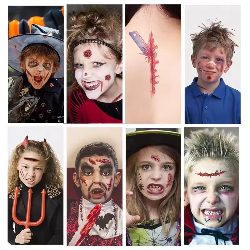30Pcs Zombie Vampire Tattoo Stickers Realistic Fake Bloody Wound for Halloween Party Decoration