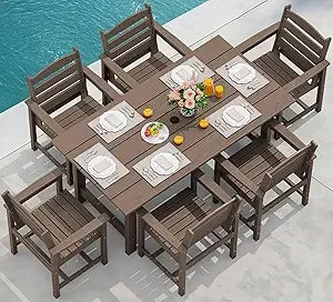 7-Piece Outdoor Dining Table Sets with Umbrella Hole Cut-Out Table and 6 Chairs