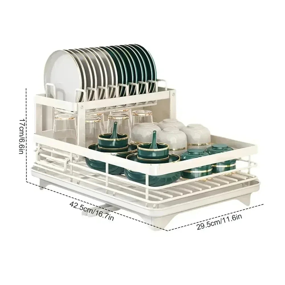 Bowl Rack - 2 Tier Dish Drainer Storage Adjustable Space Saving Organizer