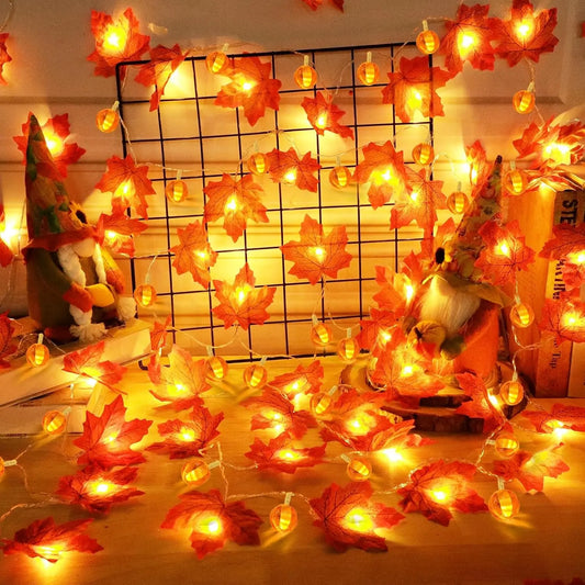Halloween Pumpkin Maple Leaf LED Light String Fall Decor for Home Party Thanksgiving