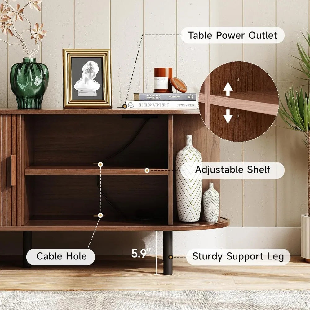TV Stand with Power Outlet, Storage and Adjustable Shelves