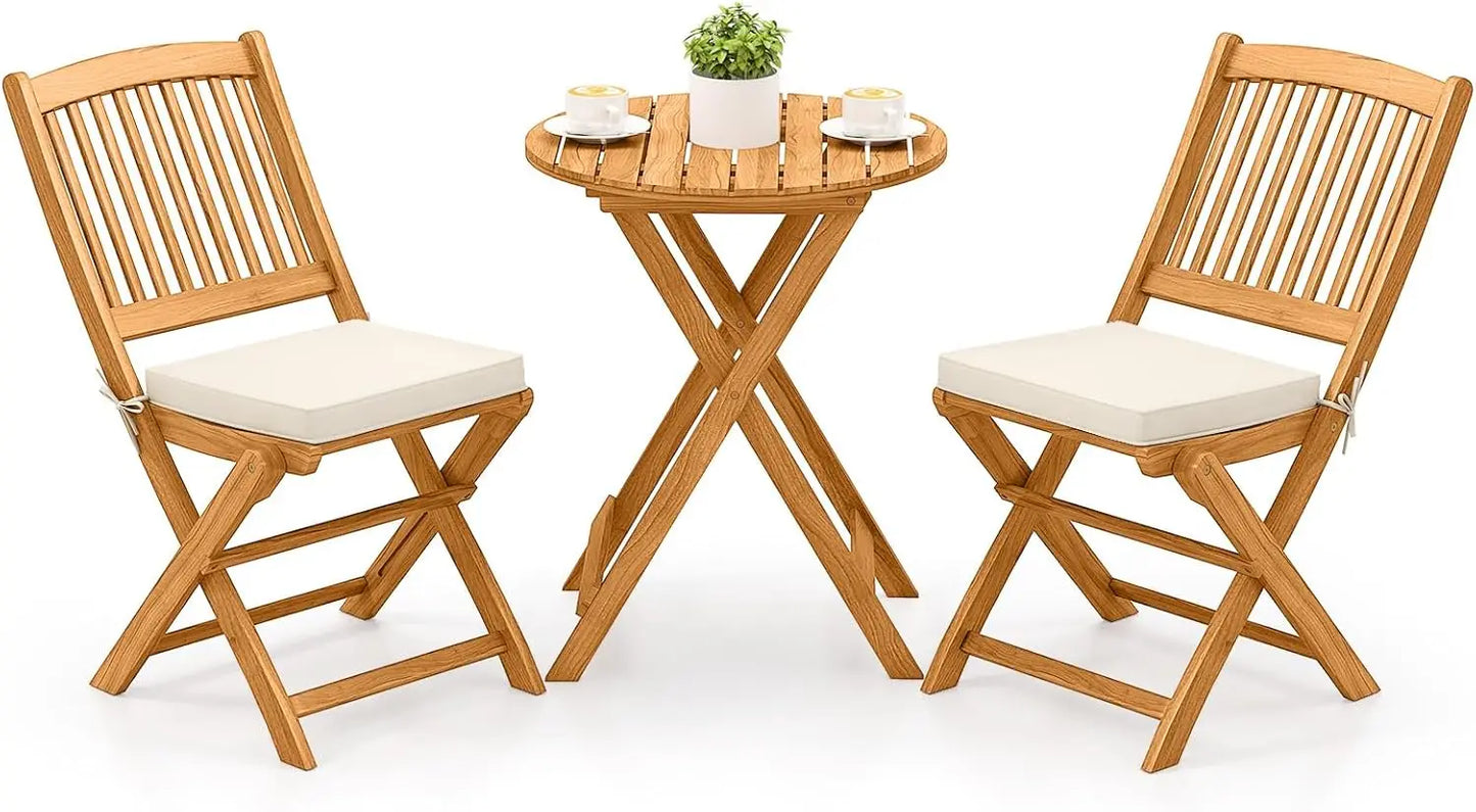 3 Pieces Acacia Wood Table and Chairs Set