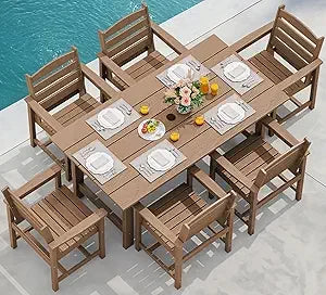7-Piece Outdoor Dining Table Sets with Umbrella Hole Cut-Out Table and 6 Chairs