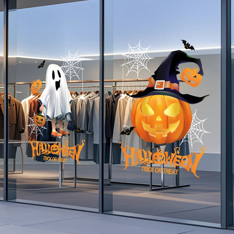 2 Pieces of 45Cm*60Cm Halloween Window Stickers Ghost Pumpkin Glass Decals