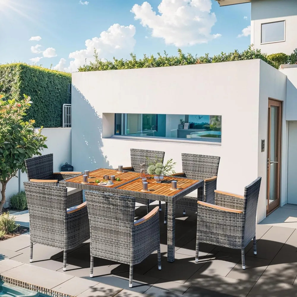 7 Pieces Wicker Patio Dining Set