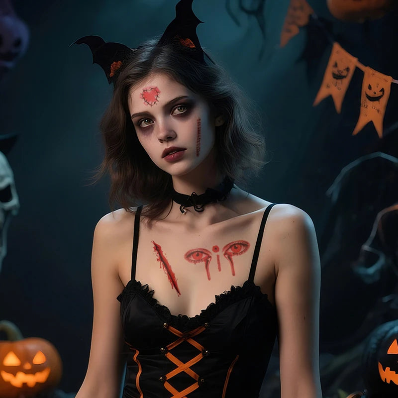 30Pcs Zombie Vampire Tattoo Stickers Realistic Fake Bloody Wound for Halloween Party Decoration