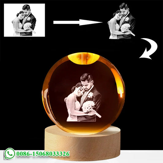 Crystal Ball Photo LED Night Light Bedroom Office Decoration Gift Wedding Couple's Parents Pet Photos Souvenir Gifts