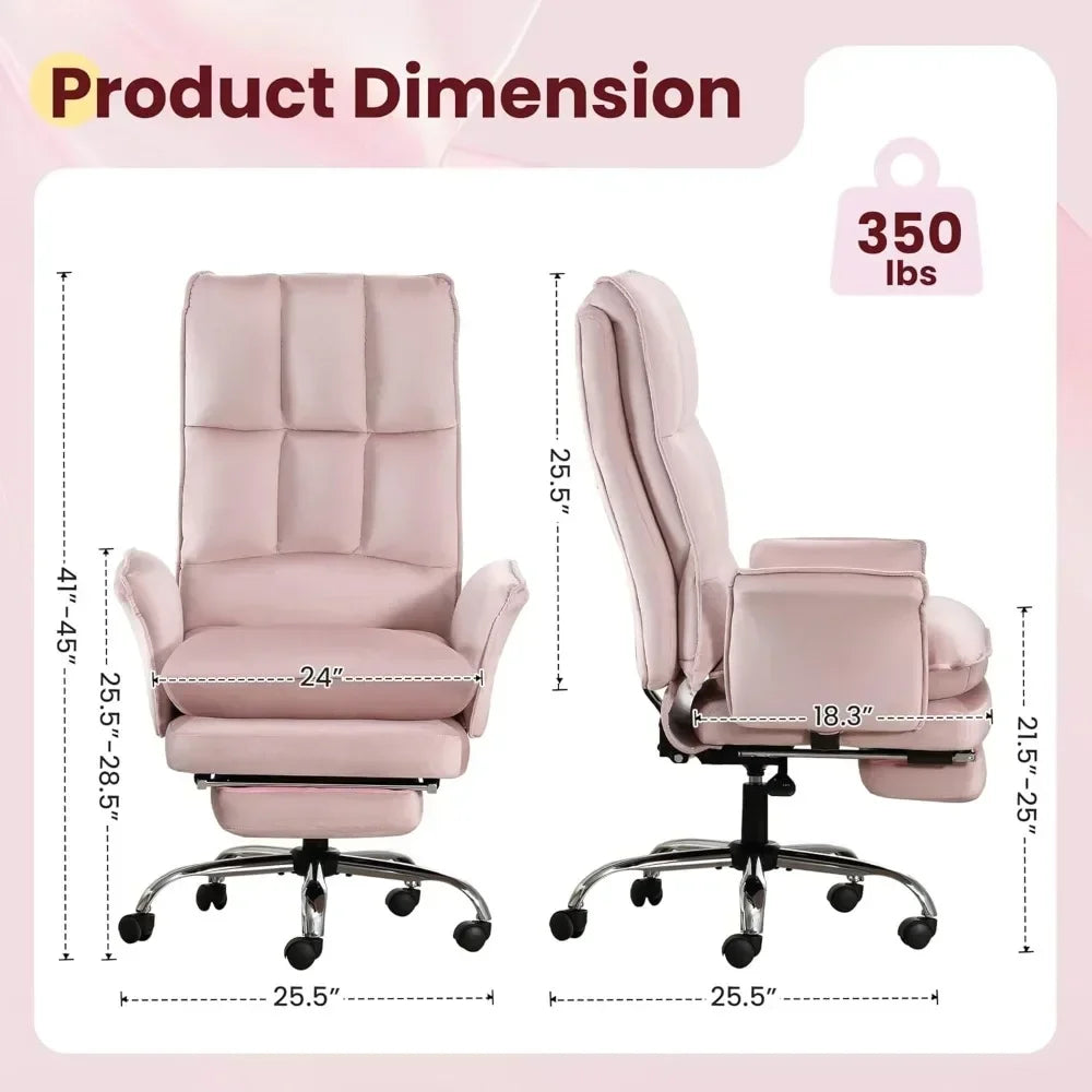 High Back Office Desk Chair with Wheels and Retractable Footrest, Adjustable Backrest