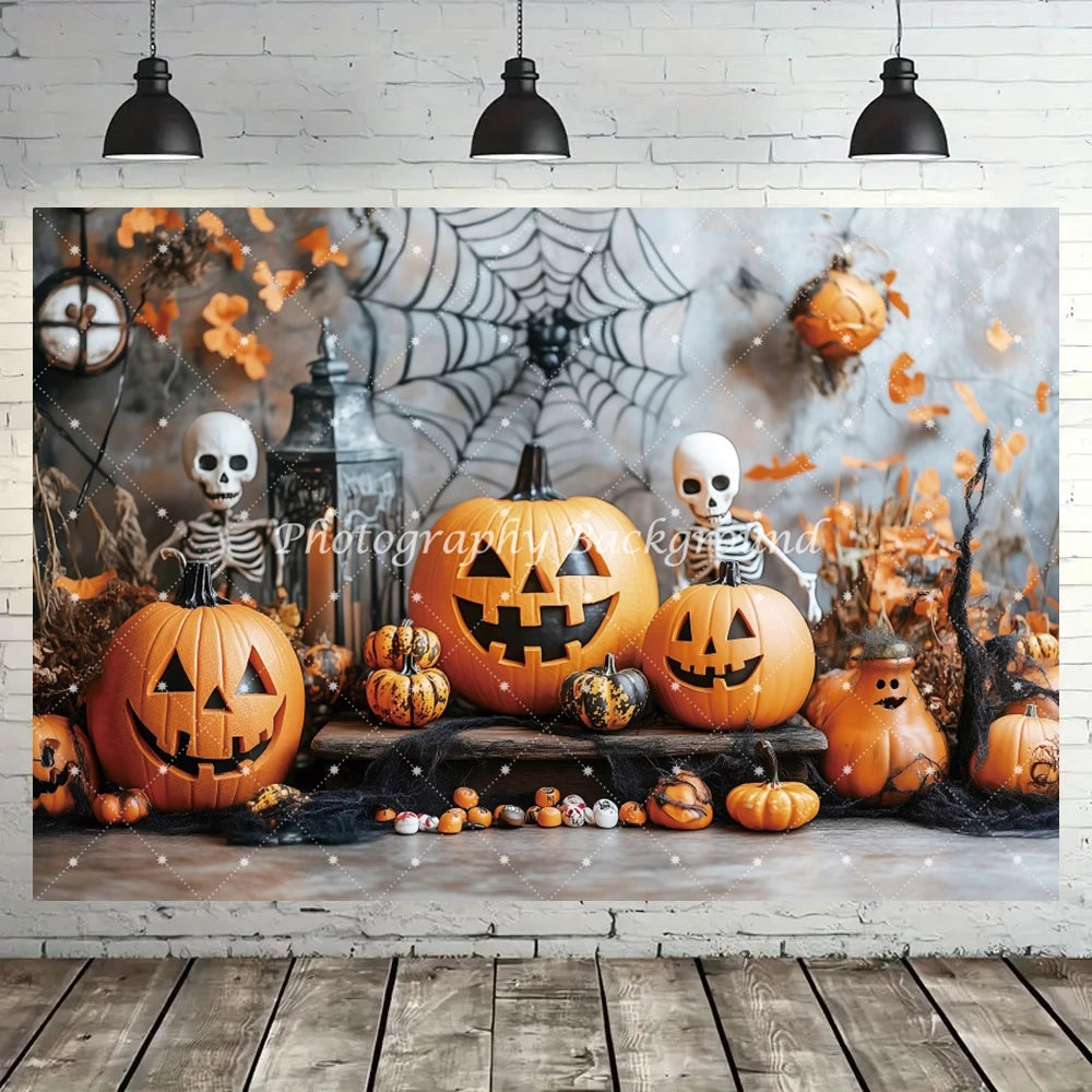 Halloween Backdrop Pumpkins Spider Webs Bats Skeletons Decoration Kids Birthday Party Baby Shower Backgrounds for Photographs