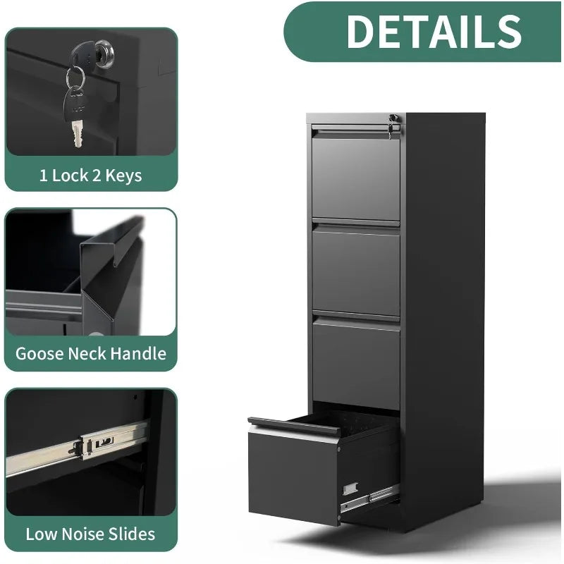4 Drawer Vertical File Cabinet, Heavy Duty File Storage