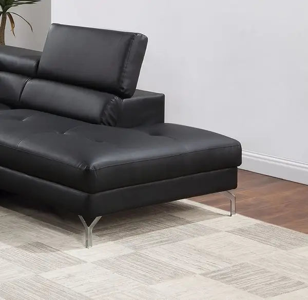 Black Color Sectional Couch 2pc Set Living Room Faux Leather