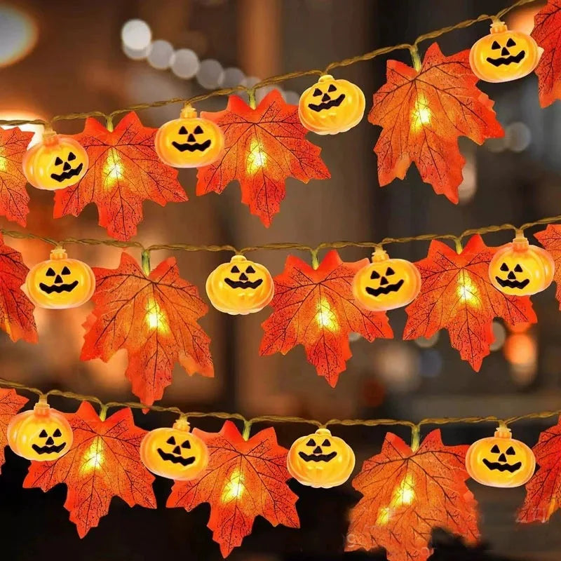 Halloween Pumpkin Maple Leaf LED Light String Fall Decor for Home Party Thanksgiving