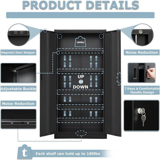 Metal Storage Cabinet with Lockable Doors and 5 Adjustable Shelves