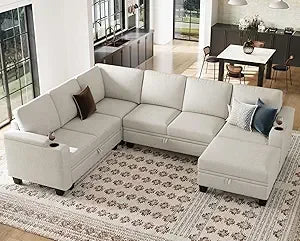 Chenille Modular Sectional Sofa Convertible L Shaped with Storage