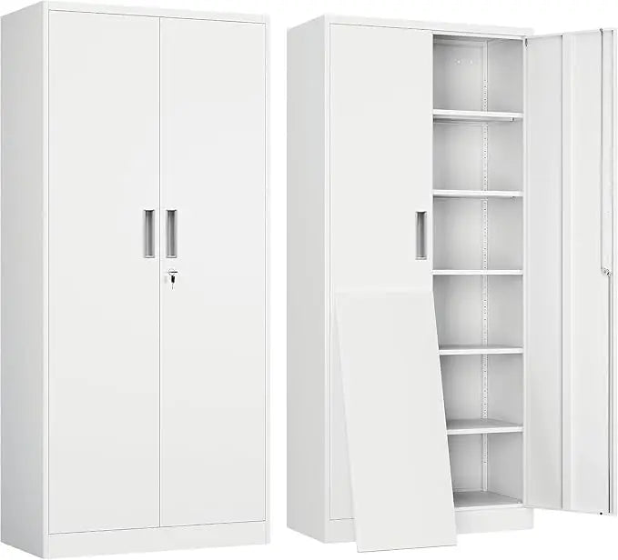 Metal Storage Cabinet with Lockable Doors and 5 Adjustable Shelves