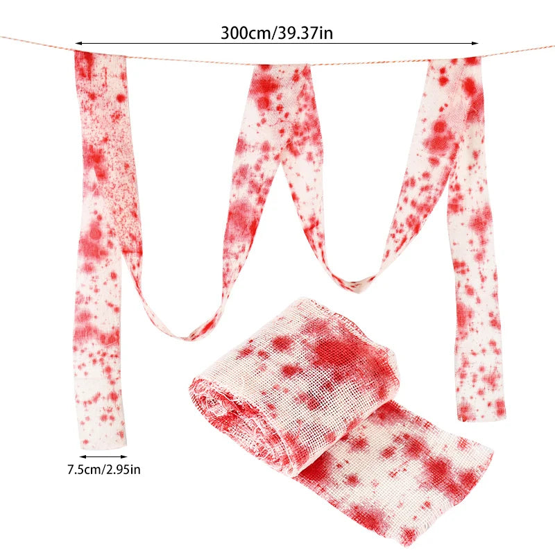 3m/5m Halloween Bloody Gauze Bandage Warning Isolation Horror Props For Halloween Party Decoration