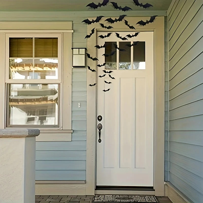 12pcs Hanging Bats Halloween Outdoor Decor. Bats 3 Sizes Hang on Trees Porches Yards Lawns.