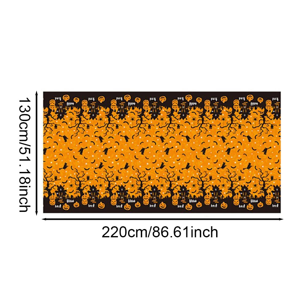 Halloween Party Decoration Tablecloth, Disposable Pumpkin Spider Web Bat Plastic Table Cover,