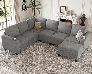 Chenille Modular Sectional Sofa Convertible L Shaped with Storage