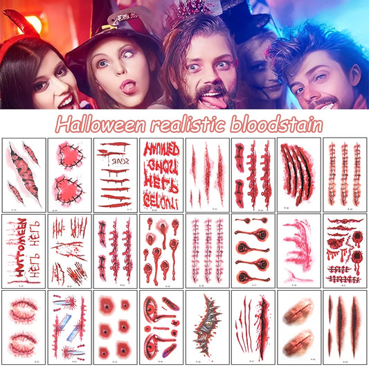 30Pcs Zombie Vampire Tattoo Stickers Realistic Fake Bloody Wound for Halloween Party Decoration