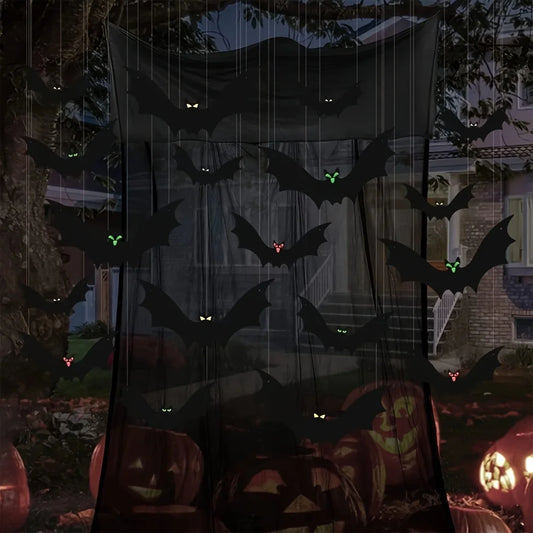 12pcs Hanging Bats Halloween Outdoor Decor. Bats 3 Sizes Hang on Trees Porches Yards Lawns.