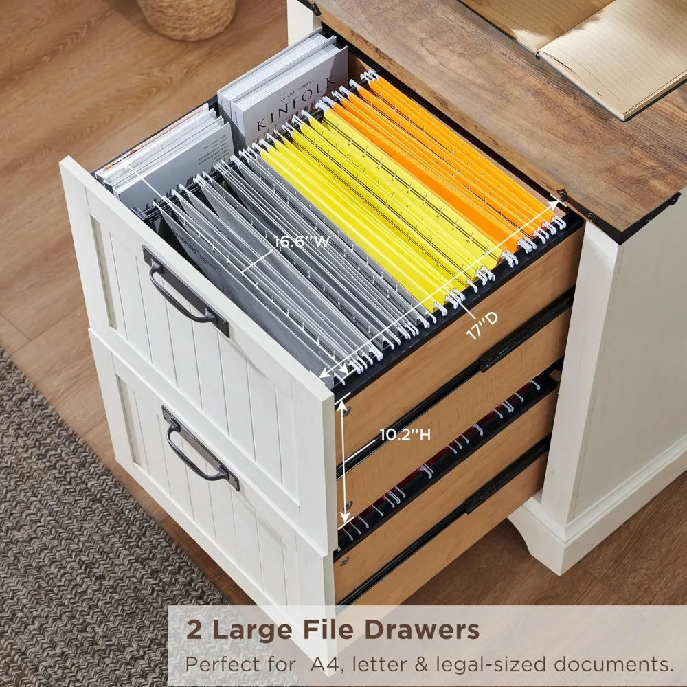 Bookcase with 2 File Drawers, Bookshelf with Storage and Adjustable Shelves