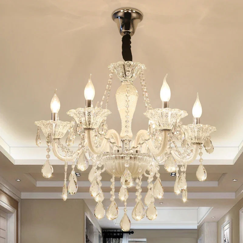 BERTH European Crystal Pendent Lamp White Candle Lamp Luxury Art Living Room Restaurant BedroomVilla Hotel KTV Chandelier