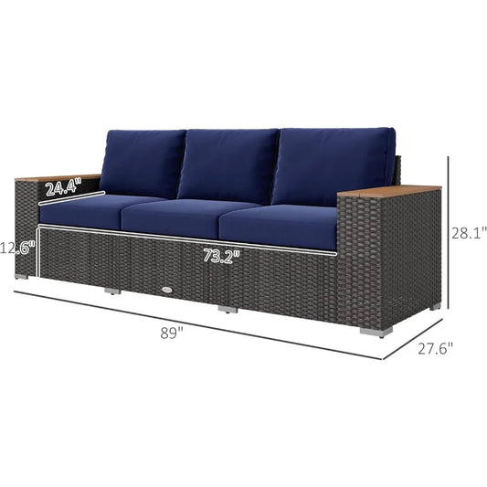 3-Seat Outdoor Patio Sofa with Cushions,