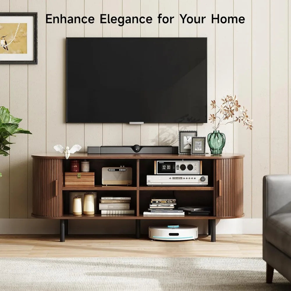 TV Stand with Power Outlet, Storage and Adjustable Shelves