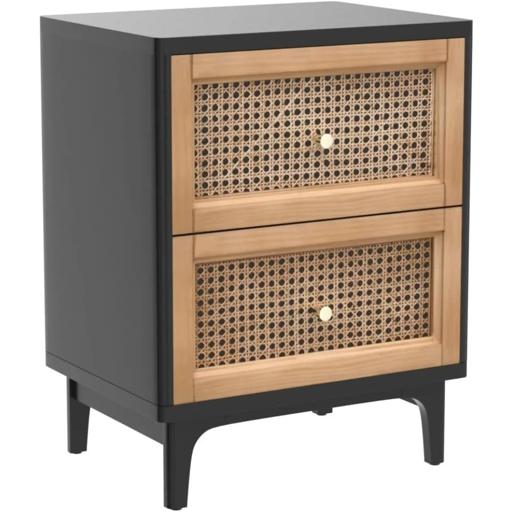 Set of 2 Fully-Assembled 2-Drawer Front Accent Nightstand with Brass Knobs
