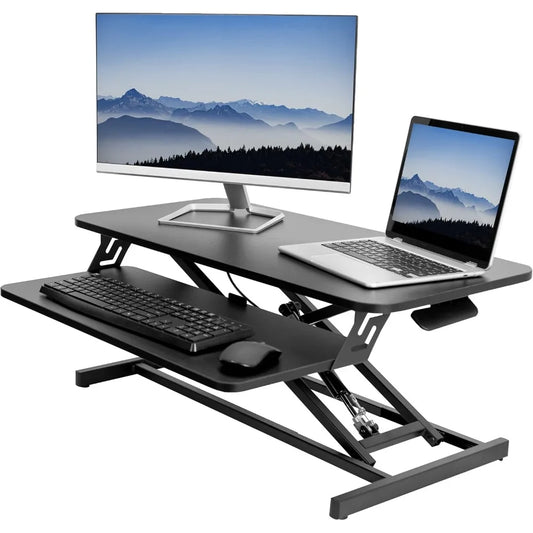 Height Adjustable Stand Up Desk, Tabletop Dual Monitor Riser Workstation
