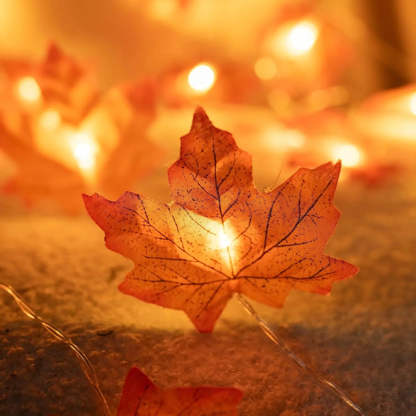 Halloween Pumpkin Maple Leaf LED Light String Fall Decor for Home Party Thanksgiving