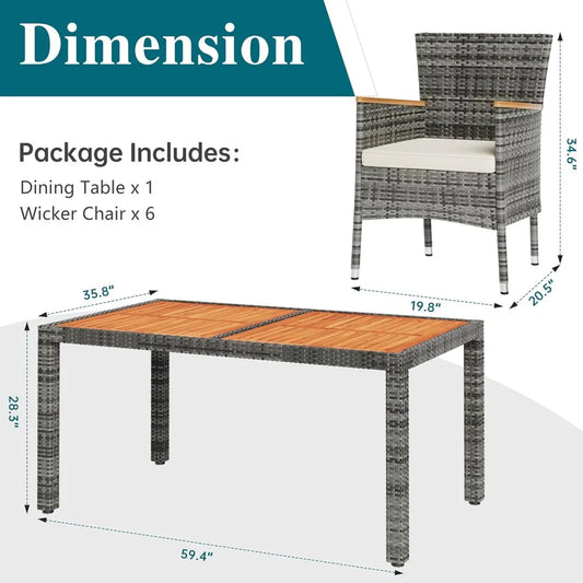 7 Pieces Wicker Patio Dining Set