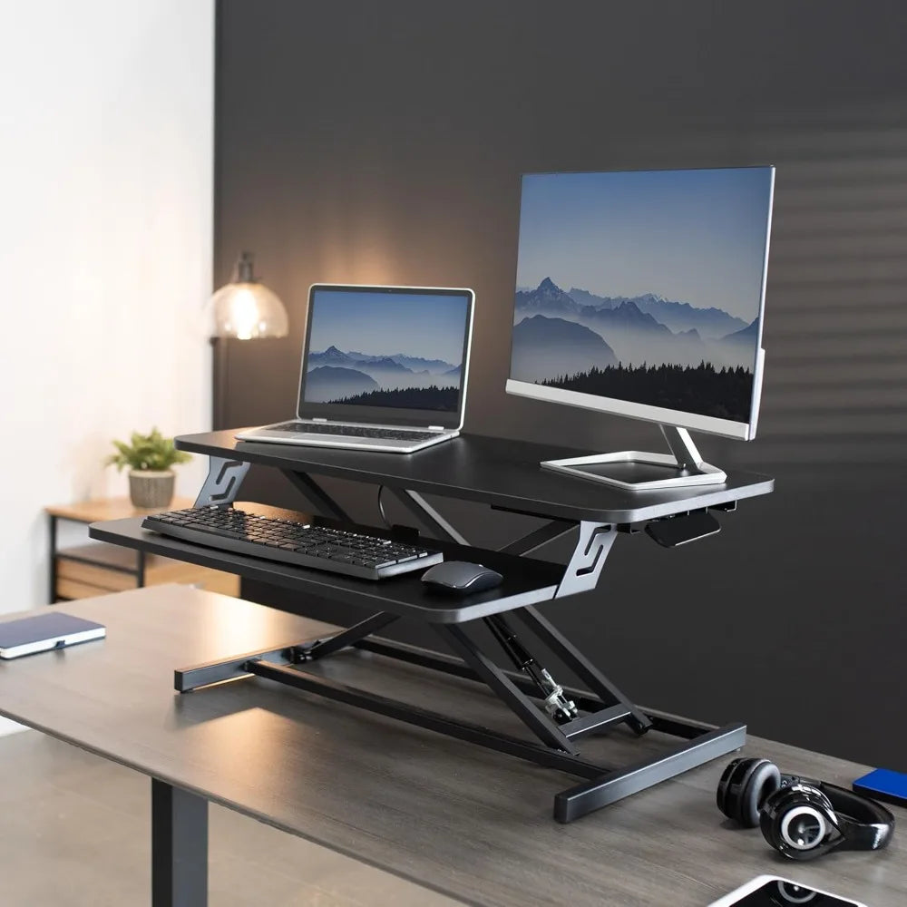 Height Adjustable Stand Up Desk, Tabletop Dual Monitor Riser Workstation