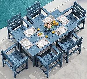 7-Piece Outdoor Dining Table Sets with Umbrella Hole Cut-Out Table and 6 Chairs