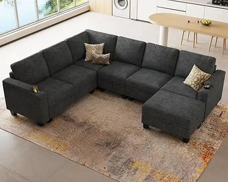Chenille Modular Sectional Sofa Convertible L Shaped with Storage